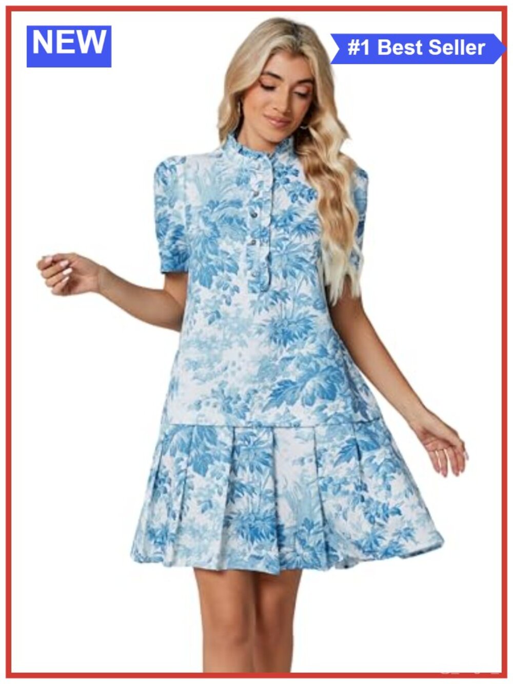 Women Floral Mini Dress Short Sleeve Button Up Ruffle Neckline Peplum Work
